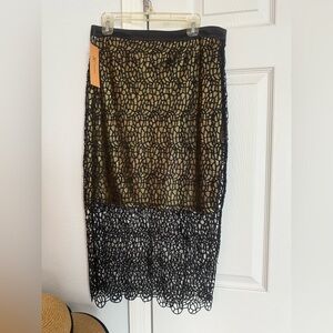 Black & Gold Midi Pencil Skirt with Cut Out Design